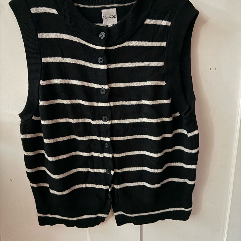 NIC+ZOE Black and White Striped button down sweater vest